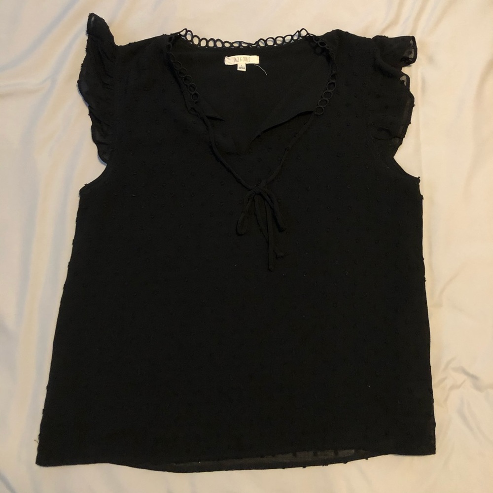 Black Chiffon Swiss Dot Flutter Sleeve Blouse
